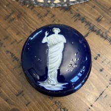 Beautiful vintage blue with Greek Lady fedora powder jar picture