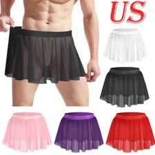 Men's See-Through Mesh Mini Skirt Low Waist Lingerie Crossdressing Short Skirt picture