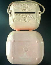 Vintage 1950s Hommer Mfg Co Pink Peach Plastic Yarn Caddy Sewing Box Embossed Ca picture