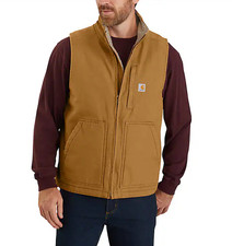 Carhartt Mens Washed Duck Mock Neck Vest Brown Sherpa Lined Work Outerwear V02 picture