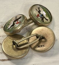 Antique VTG 14K Solid Gold Intaglio Reverse Essex Crystal Horse Jockey Cufflinks picture