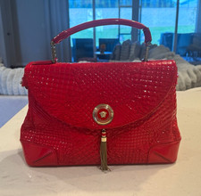 Authentic Versace Red Patent Embossed Leather Top Handle Bag Turn-Lock Closure picture