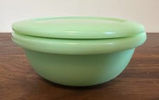 Vintage 1930s McKee Jadeite Round Lidded Grease Pot Uranium Skokie Green EUC picture