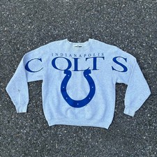Vtg 1992 Indianapolis COLTS NFL Puff Print AOP Crewneck Spirit Sweatshirt LARGE picture