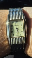 WORKING Vintage Geneva Platinum Art Deco Cuff Watch - Silver Ribbed Bangle picture