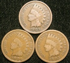 1903 1904 1905 1c Indian Head Cent Penny Set Lot , All 3 Coins , Circulated picture