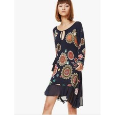 NWT Desigual Donovan Mini Dress Top XL Marine Floral Beaded Sequin Y2K Artsy picture
