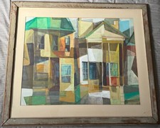 Vintage 50s Landscape MCM Abstract Cubist Painting Modern Wall Art Signed Danny picture