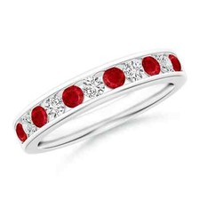 ANGARA 0.89 Ct Channel Set Ruby and Diamond Semi Eternity Ring in 14K Solid Gold picture