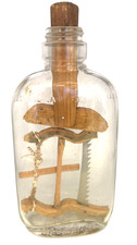 VINTAGE FOLK ART BOTTLE WHIMSY WITH MINIATURE WOODEN TOOLS picture