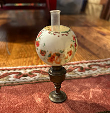 Antique Miniature Dollhouse Gone With Wind Metal Brass Base Floral Glass Shade picture