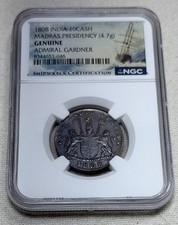 1808 India Madras Presidency 10 Cash NGC Genuine Admiral Gardner Shipwreck Coin picture