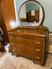 4-Piece 1940”s Art Deco Waterfall Bdrm: full bed, dresser, vanity&bench,wardrobe picture