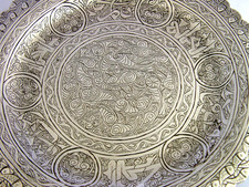 PRETTY 123g EGYPTIAN 900 SOLID SILVER DISH PLATE TRAY c1940s EASTERN ANTIQUE picture
