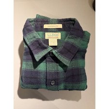 VTG LL Bean Chamois Cloth Shirt Mens XL Green Navy Blue Plaid Flannel 277981 picture