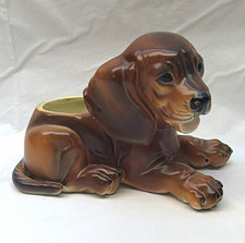 Adorable Vintage MCM Brown Ceramic Basset Hound Dog Planter 6