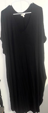 Terra & Sky Women’s Black Solid V-Neck Casual Long Dress Short Sleeve 4X picture