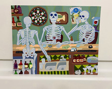 Original Skeleton Bar Painting 11x14 Acrylic on Canvas Board Signed Artwork Ooak picture
