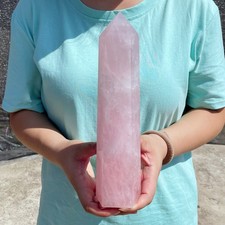 2.78LB Natural Pink Rose Quartz Obelisk Crystal Wand Point Healing C3054 picture