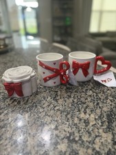 Valentine 3D Bow Mugs & Rose Trinket Box Set Coquette Heart Handle 3pc picture