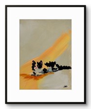 R Stevens Original 9x12 Modern Tuxedo Cat Resting Painting Signed Art On Paper picture
