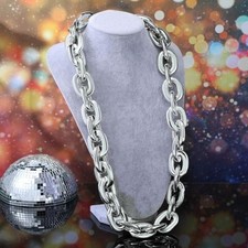 Silver Hip Hop Large Acrylic Thick Plastic Cuban Link Chain Necklace 32in 80cm picture