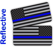 REFLECTIVE Thin Blue Line Police American Flag Hard Hat Stickers Helmet Decals picture