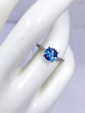 G18K White Gold Blue Stone With Diamonds Ring Sz 6 - 2.3 Grams TW picture