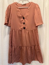 Mango MNG Rita Buttoned Mini Smock Dress in Dusty Rose - NWT Size XS picture