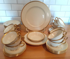 46 Pcs Lenox TUXEDO Pattern Cups/Saucers/Dinner Plates/Soup/Fruit/Dessert *LOCAL picture