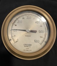 Vintage Crosby Boston AAO 0–600 PSI Brass Pressure Gauge 8” Industrial Steampunk picture