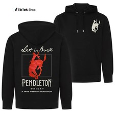Pendleton Whisky Cowboy Riding Horse Hoodie 2 Sided, Let ’er Buck Graphic picture