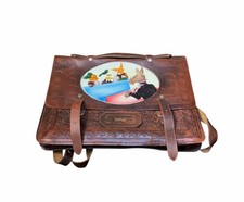 VINTAGE Rare DISNEY Characters TOOLED Brown Russley LEATHER Book Messenger BAG picture
