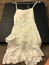 mi ami White Mini Dress M Solid Spaghetti Straps Ruffle Sleeveless Zip picture