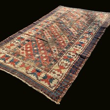 Antique 1890s Caucasian Rug 4x7 ft Hand Knotted Wool Rug Geometric picture