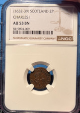 SCOTLAND. Charles I, 1632-1639 Copper Twopence NGC AU 53  BN picture