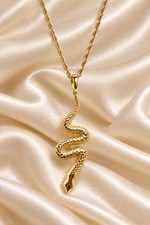 Vintage 14K Gold Diamond Textured Snake Serpent Pendant 20