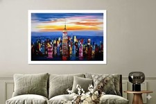 Original Modern NY CITY Skyline Oil Painting on Canvas-Abstract Sunset Wall Art picture