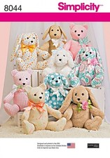 Simplicity Crafts Sewing Pattern 8044 Bear, Dog & Rabbit Stuffed Animal Toys picture