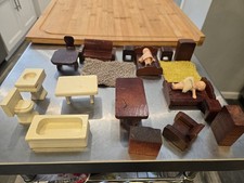 Vintage 1930s Strombecker Dollhouse Furniture Lot & Japan Bisque Dolls picture