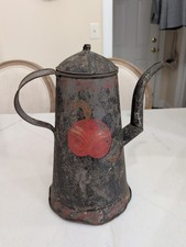 Early 19th Century Tin Toleware Painted Tea Pot  Lighthouse Form Gooseneck  Anti picture