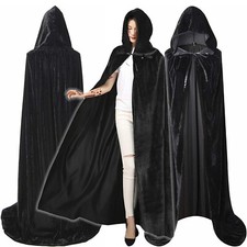 Adult Kids Velvet Long Hooded Cloak Robe Witch Capes Fancy Halloween Costume picture