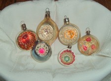 6 Vtg Glass Indent Reflector Xmas Ornaments  picture