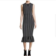 Opening Ceremony Lotus Striped Ruffle Hem Midi Dress Black White Sz. S picture