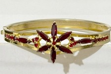 Beautiful, Vintage Ruby Red Marquis and Chaton Prong Set Flower Gold Tone, Brace picture