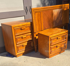 Brown Wood 6pc Bedroom Set: Headboard Dresser Mirror Wardrobe Nightstand picture