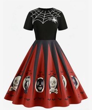 Retro Stage 1950s Inspired Halloween Spider Web Print Patchwork Dress Sz. Large picture