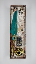 Vintage Inspired Green Feather Brass Quill Dip Pen Set  Calligraphy picture