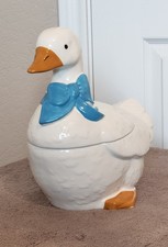 VTG 1984 Country Goose Duck Blue Bow Ceramic Cookie Jar Farmhouse DCJ-2 NAC picture