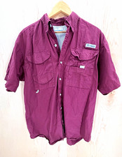 Columbia PFG Men's L Burgundy Wine Red Short Sleeve Cotton Relaxed Fishing Shirt picture
